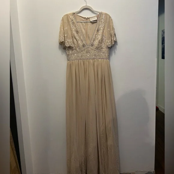 Anthropologie Beige Floral Embroidered Dress - Picture 5 of 11